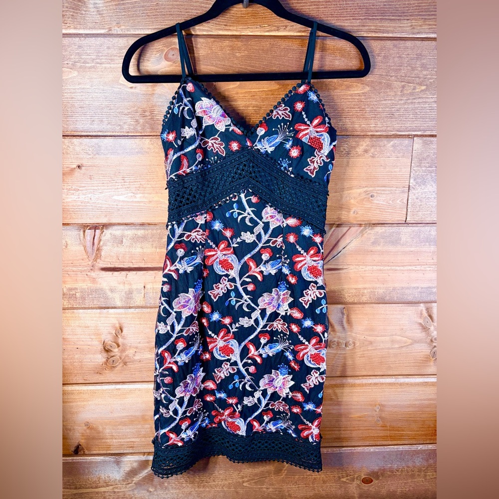Black Embroidered Lace Mini Dress XS